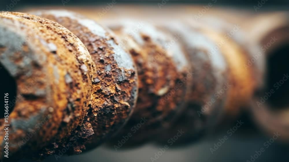 Close-up of a rusty metal pipe section