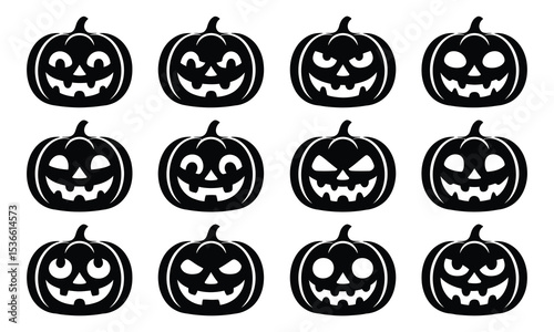 Twelve halloween jack o lantern pumpkins
