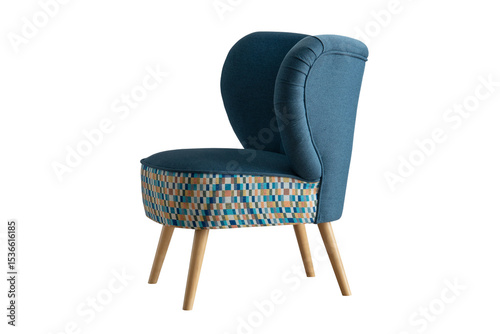 armchair with wooden legs isolated on white background. furniture style art