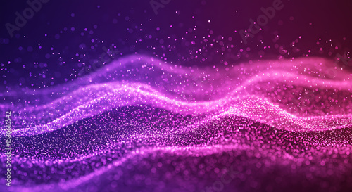 Cosmic Waves of Light: A mesmerizing display of digital artistry, featuring flowing, luminous particles that dance in a spectrum of vibrant purples and pinks, suggesting motion and energy.