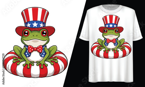 Patriotic Frog with Uncle Sam Hat, T-Shirt Design.