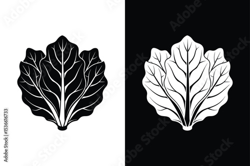 Collard Greens Line Art. Simple Vector Illustration for Vegetarian Food Graphics
