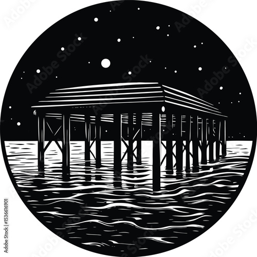 A pier silhouette on white background	