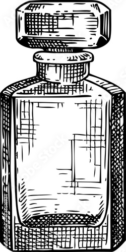 Perfume bottle sketch. Hand drawn vector illustration. Perfumery and fragrance logo design elements. NOT AI generated