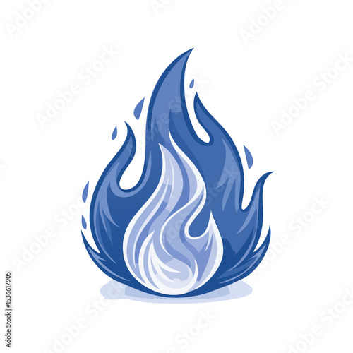 Illustration of a blue flame graphic energy fire with dark background for combustion or chemical reaction in a vector style design.