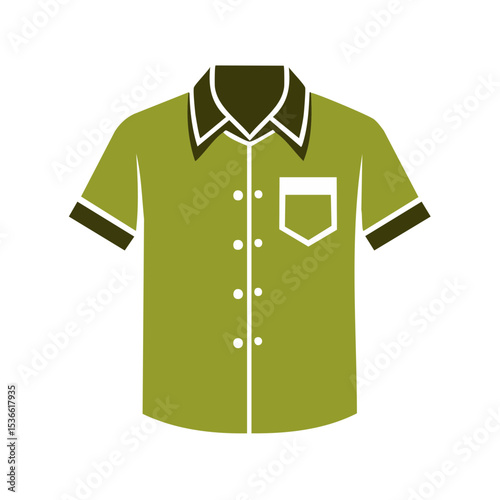 Retro style collared shirt vector graphic Green bowling shirt button up with breast pocket sleeve accent and contrasting collar