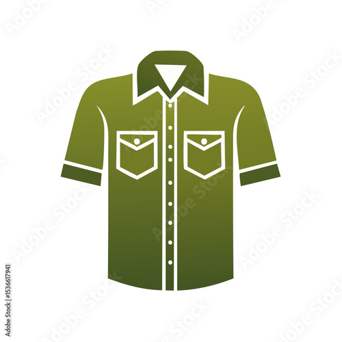 Olive green short sleeve shirt with pockets buttoned casual wear attire design fashion apparel illustration garment clothing