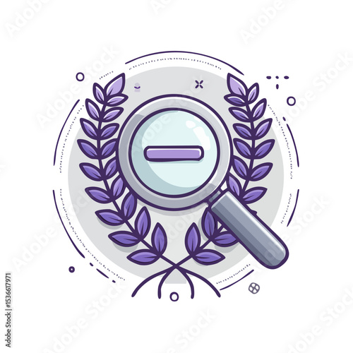 Zoom Out Symbol with Magnifying Glass and Leaves Design, Decrease and Minimizing Concept, Search and Find Icon