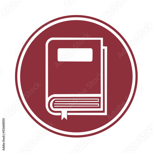 Stylized Icon of Closed Books in Maroon Circle with White Outline for Learning and Education Designs