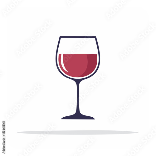 Stylized illustration of a red wine glass with liquid isolated on white background.
