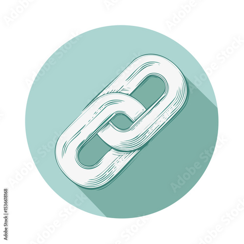 Illustration of Interlocked Chain Links on Mint Green Circular Background, Strong Connection