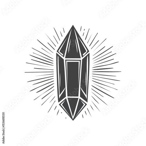 Illustrative Crystal Design Shining on Black Background Magical Gemstone Illustration