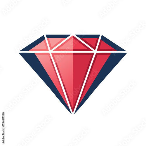 Stylized Red Diamond Gemstone on Black Background Graphic Illustration