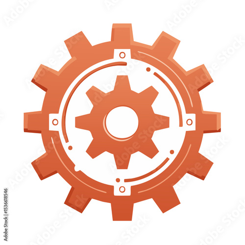 Stylized orange gears rotating mechanism for engineering technology concepts design