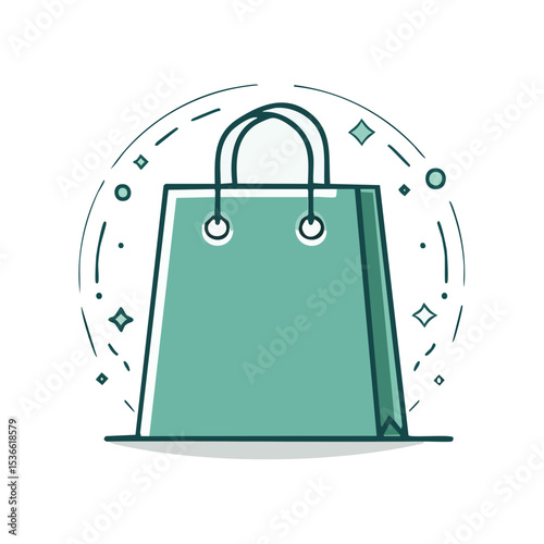 Elegant Mint Green Shopping Bag with Sparkling Accents for Retail and Online Sales Promotions