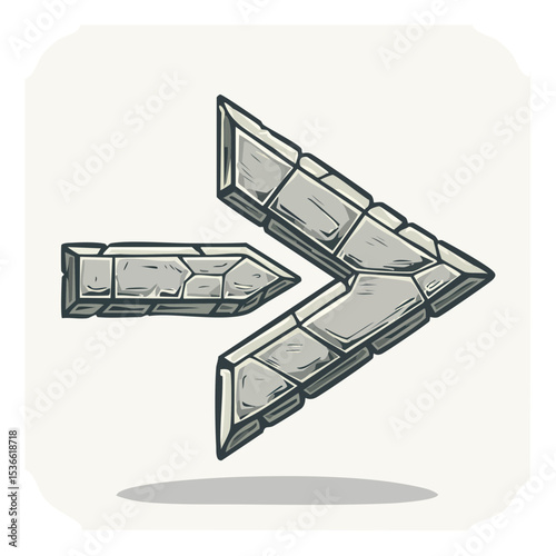 Stone Brick Arrow Illustration Indicating Right Direction, Navigation, and Wayfinding