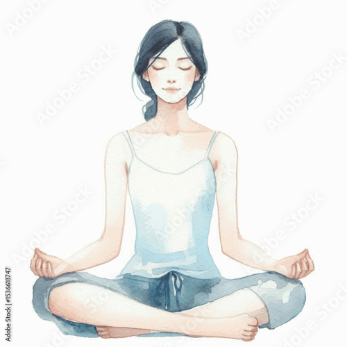 Sanctuary Hue Woman meditating isolated watercolor vector illustration svg