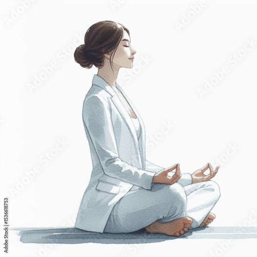 Depth’s Surface Woman meditating isolated watercolor vector illustration svg