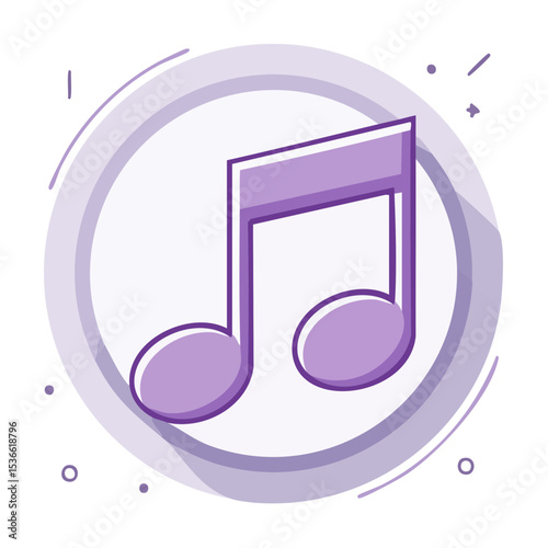 Musical eighth note symbol inside light purple circle with abstract cosmic effects for melody and song in cute graphic style