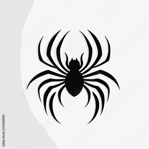 Black spider silhouette with elongated legs on neutral background  