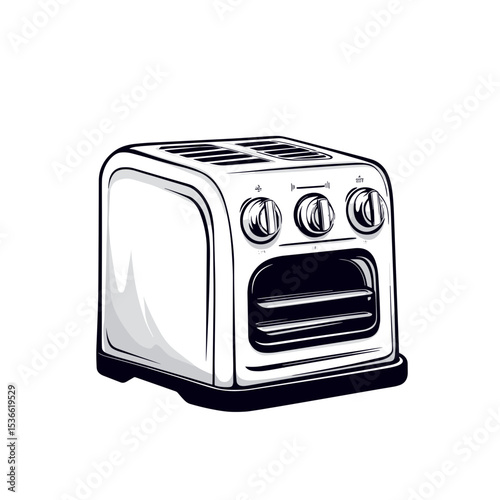 Retro toaster with three knobs in minimalist black and white style  