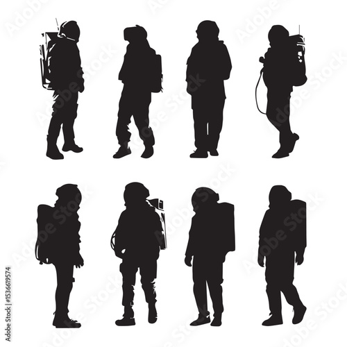 astronaut silhouette set, Black & White silhouette set