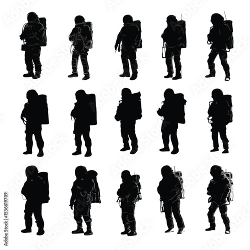 astronaut silhouette set, Black & White silhouette set