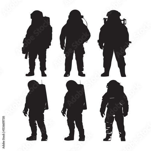 astronaut silhouette set, Black & White silhouette set