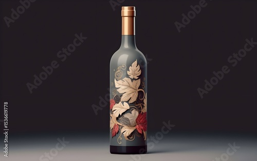 Elegant wine bottle adorned with linear leaves
