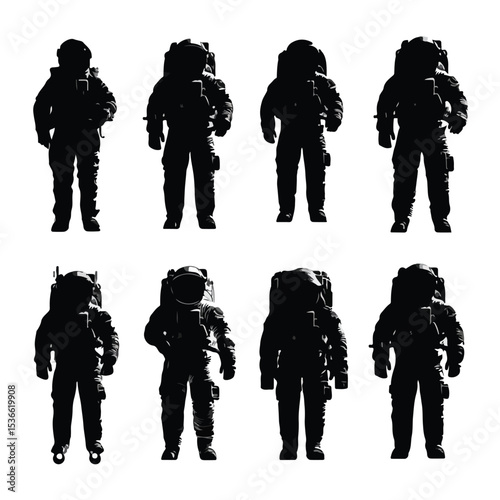 astronaut silhouette set, Black & White silhouette set