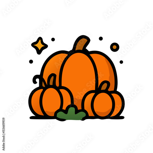 A group of pumpkins symbolizing harvest season, often associated with Halloween, Thanksgiving, and fall festivals.