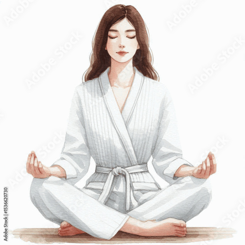 Mist of Mind Woman meditating isolated watercolor vector illustration svg