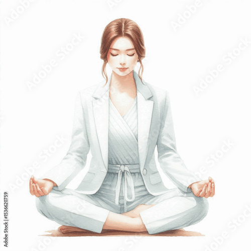 Serene Anchor Woman meditating isolated watercolor vector illustration svg