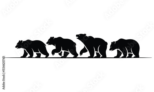 Four black bear silhouettes walking in a row
