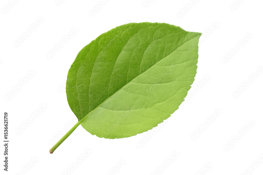 Fototapeta premium Vibrant green leaf with visible veins isolated on a transparent background, perfect for nature-themed projects