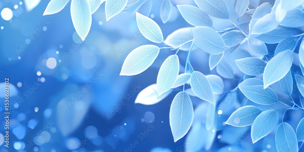 Fototapeta premium Serene Blue Leaves in a Soft Light Background