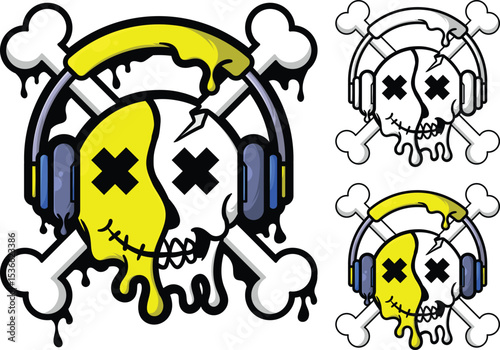 Melting Music Skull Vector Design with Headphones