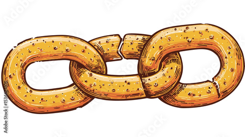 A digital illustration depicting three interconnected chain links, with the central link visibly broken or separated from the others.  The chain links are rendered in a gold or yellow color with a