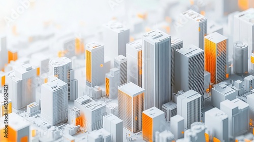 Futuristic architectural model cityscape evoking minimalist beauty with soft