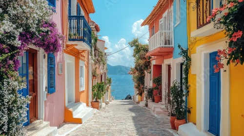 Fototapeta Naklejka Na Ścianę i Meble -  Colorful houses line a seaside street