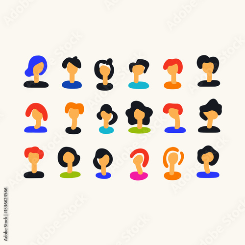 Colorful illustrations of diverse hairstyles in various styles  