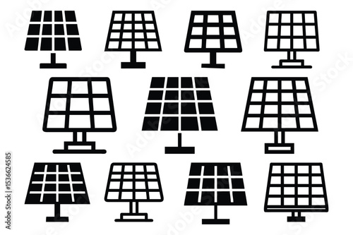  Set of vintage solar panel icon vector illustration on white background.