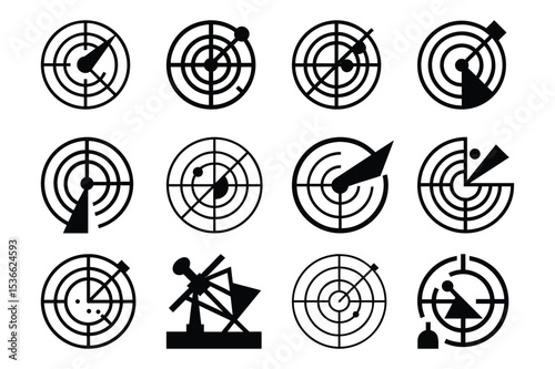 Set of vintage radar, radar system icon vector illustration on white background.