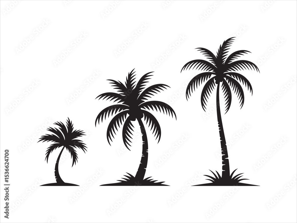 Naklejka premium Three silhouettes of palm trees of varying sizes