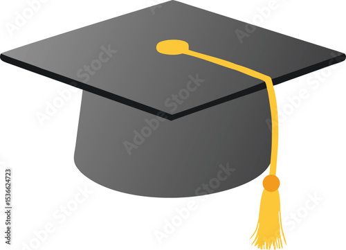 Graduation Cap Vector Illustration Black Hat with Gold Tassel