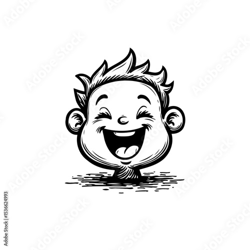 Adorable Hand-Drawn Cartoon Boy with Infectious Laughter and Expressive Features