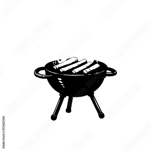 Minimalist grill illustration with hot dogs, isolated on white background, showcasing summertime cooking