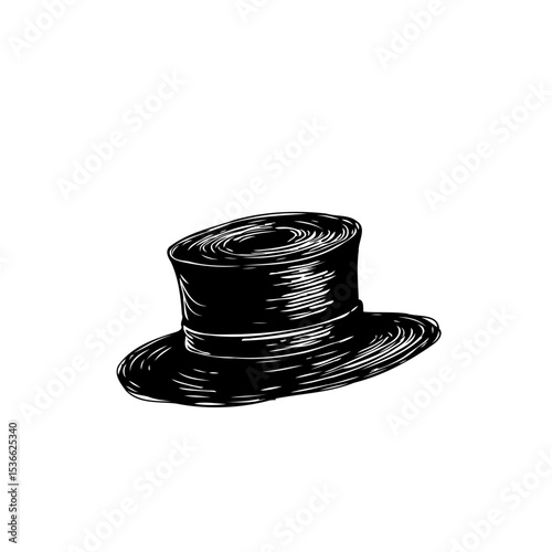Elegant Hand-Drawn Top Hat Illustration on White Background for Fashion and Vintage Designs