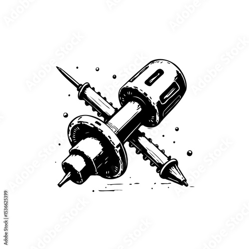 Stylized illustration of a retro microphone with pencil intersecting artistically