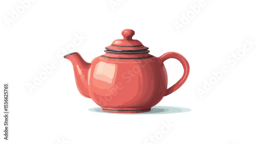 A digital illustration of a red teapot against a white background. The teapot is depicted in a style reminiscent of watercolor or gouache painting, exhibiting soft shading and subtle texture. 